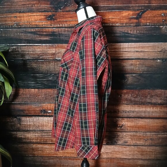 Orvis Top Size 14 Red Plaid Cotton Button Front Long Sleeve - Picture 7 of 10